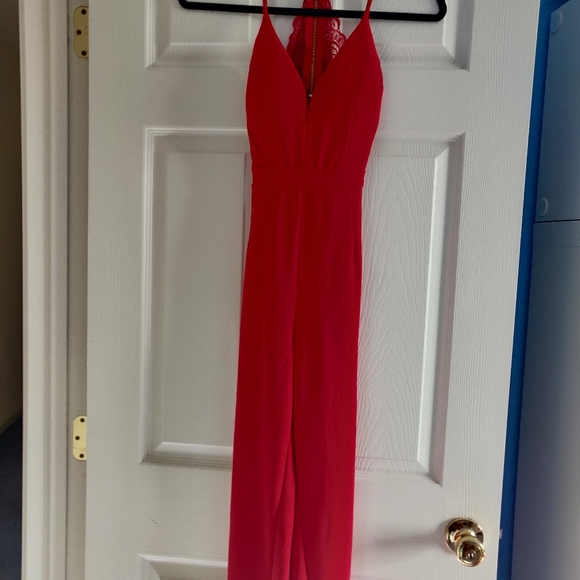 Red Lace V-Line JumpSuit - Picture 4 of 6